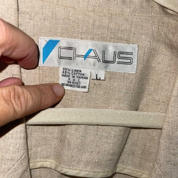 Chaus Vintage 80s Womens Blazer Size Large Tan Long Sleeve Pockets Linen - Picture 6 of 10